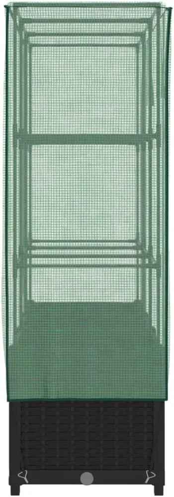 vidaXL Hochbeet mit Gewächshaus-Aufsatz, Pflanzbeet mit Eisenrohr-Rahmen, Gemüsebeet für Garten Terrasse Balkon, Pflanzkasten Frühbeet, Rattan-Optik – Bild 6