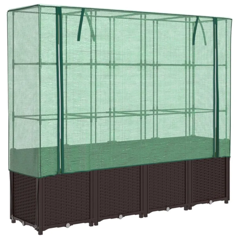 vidaXL Hochbeet mit Gewächshausabdeckung Rattanoptik 160x40x153 cm – Bild 10