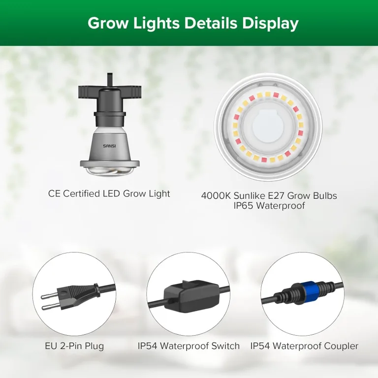 SANSI Pflanzenlampe LED Vollspektrum für Zimmerpflanzen, IP54 Wasserdichte Pflanzenleuchte Lichterkette mit 6 Stücke E27 12W Wachstumslampe Birnen für Gewächshaus, Sämling, Blumen, Gemüse (6,7 Meter) – Bild 14