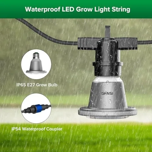 SANSI Pflanzenlampe LED Vollspektrum für Zimmerpflanzen, IP54 Wasserdichte Pflanzenleuchte Lichterkette mit 6 Stücke E27 12W Wachstumslampe Birnen für Gewächshaus, Sämling, Blumen, Gemüse (6,7 Meter) – Bild 5