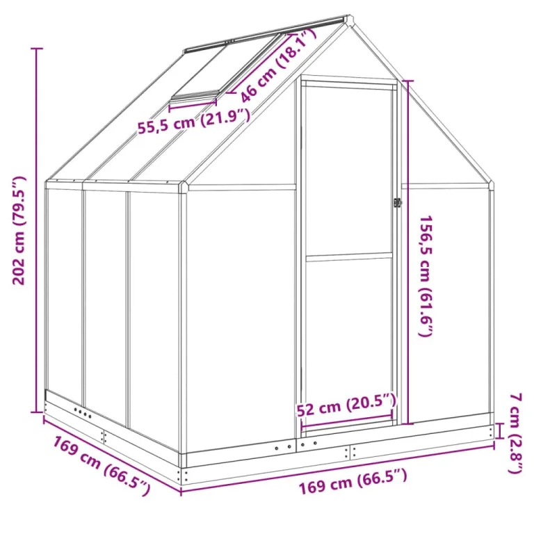 IKAYAA Gewächshaus Aluminium mit Fundament Gartenhaus Winterfest Gewächshaus Glas Glashaus Garten Tomatenhaus Frühbeet und Pflanzenhaus 169 x 169 x 202 cm Grün und transparent – Bild 6