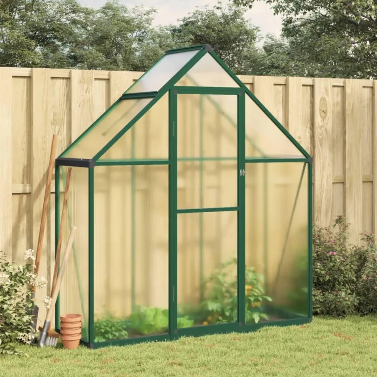 IKAYAA Gewächshaus Aluminium mit Fundament Gartenhaus Winterfest Gewächshaus Glas Glashaus Garten Tomatenhaus Frühbeet und Pflanzenhaus 169 x 169 x 202 cm Grün und transparent – Bild 8