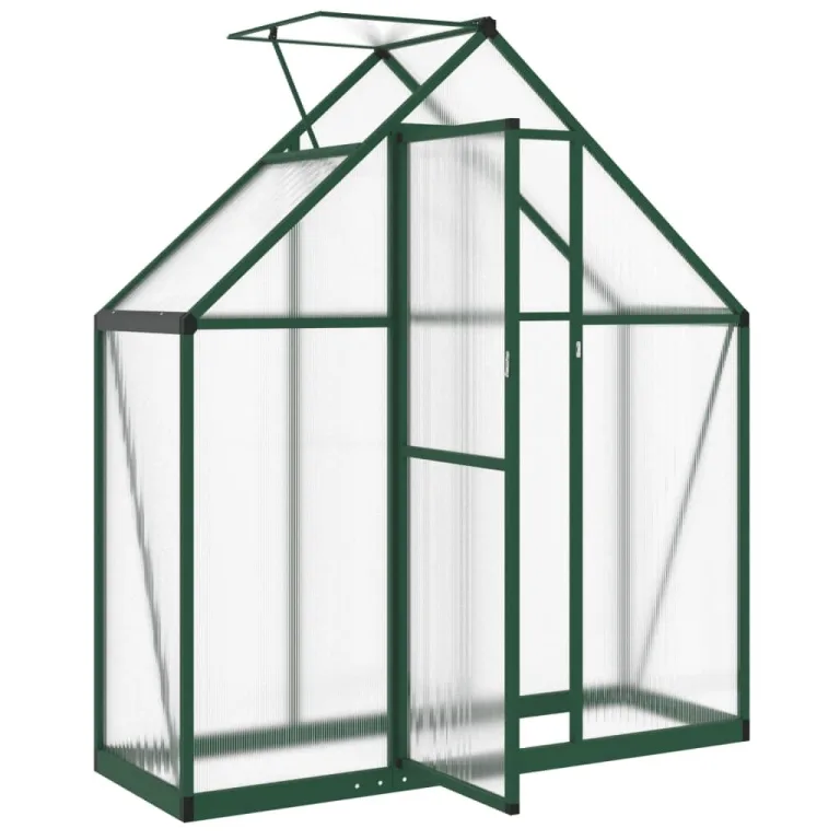 IKAYAA Gewächshaus Aluminium mit Fundament Gartenhaus Winterfest Gewächshaus Glas Glashaus Garten Tomatenhaus Frühbeet und Pflanzenhaus 169 x 58 x 195 cm Grün und transparent – Bild 2
