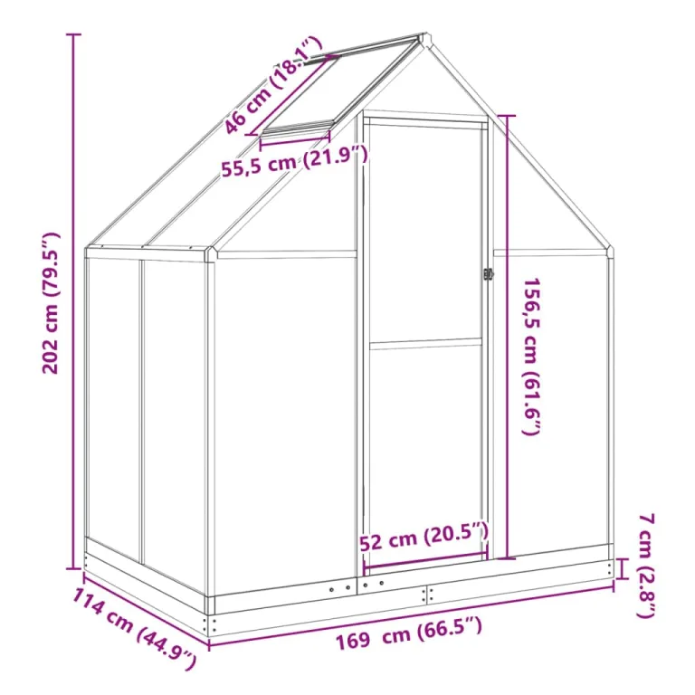 IKAYAA Gewächshaus Aluminium mit Fundament Gartenhaus Winterfest Gewächshaus Glas Glashaus Garten Tomatenhaus Frühbeet und Pflanzenhaus 169 x 114 x 202 cm Grün und transparent – Bild 7