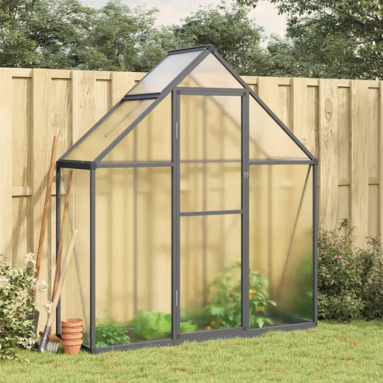 IKAYAA Gewächshaus Aluminium mit Fundament Gartenhaus Winterfest Gewächshaus Glas Glashaus Garten Tomatenhaus Frühbeet und Pflanzenhaus 224 x 169 x 202 cm Anthrazit und transparent – Bild 7