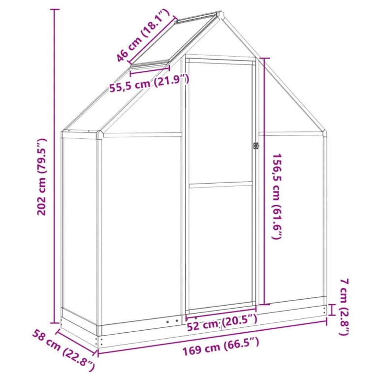 IKAYAA Gewächshaus Aluminium mit Fundament Gartenhaus Winterfest Gewächshaus Glas Glashaus Garten Tomatenhaus Frühbeet und Pflanzenhaus 169 x 58 x 202 cm Silbern und transparent – Bild 6