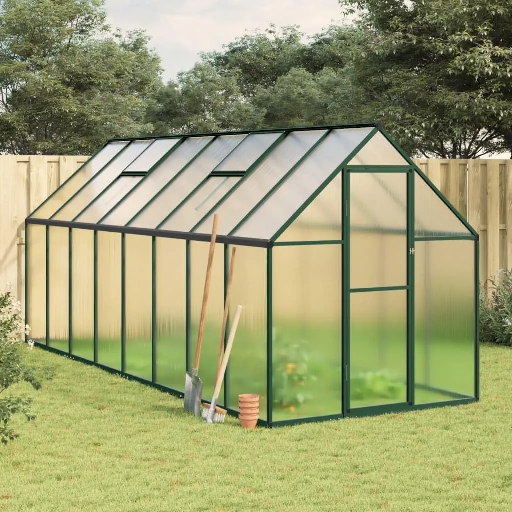 IKAYAA Gewächshaus Aluminium mit Fundament Gartenhaus Winterfest Gewächshaus Glas Glashaus Garten Tomatenhaus Frühbeet und Pflanzenhaus 445 x 169 x 195 cm Grün und transparent - Bild 1