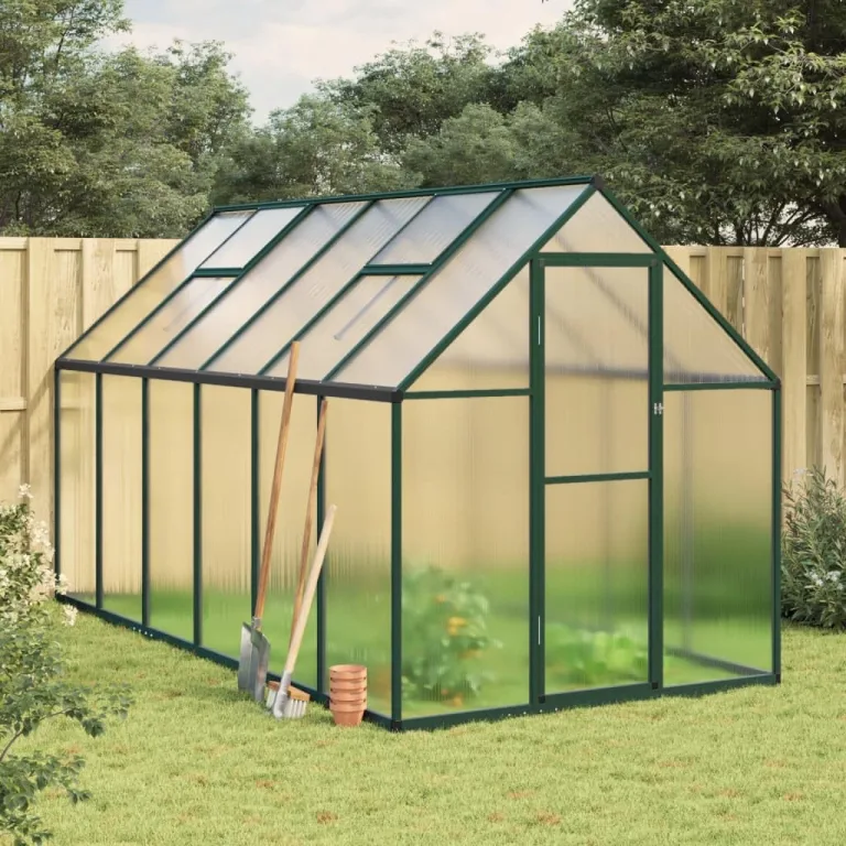 IKAYAA Gewächshaus Aluminium mit Fundament Gartenhaus Winterfest Gewächshaus Glas Glashaus Garten Tomatenhaus Frühbeet und Pflanzenhaus 334 x 169 x 195 cm Silbern und transparent – Bild 10