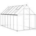 IKAYAA Gewächshaus Aluminium mit Fundament Gartenhaus Winterfest Gewächshaus Glas Glashaus Garten Tomatenhaus Frühbeet und Pflanzenhaus 334 x 169 x 195 cm Silbern und transparent - Thumbnail 2