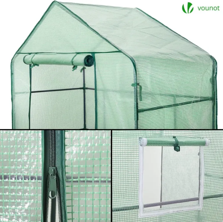 VOUNOT® Gewächshaus Foliengewächshaus, begehbares Gartenhäuschen mit 4 Regalebenen, Tomatenhaus Tomatengewächshaus, Grün 143x73x195cm – Bild 6