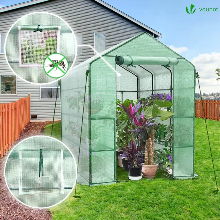VOUNOT® Gewächshaus Foliengewächshaus, begehbares Gartenhäuschen mit 12 Regalebenen, Tomatenhaus Tomatengewächshaus, Grün 143x215x195cm – Bild 3