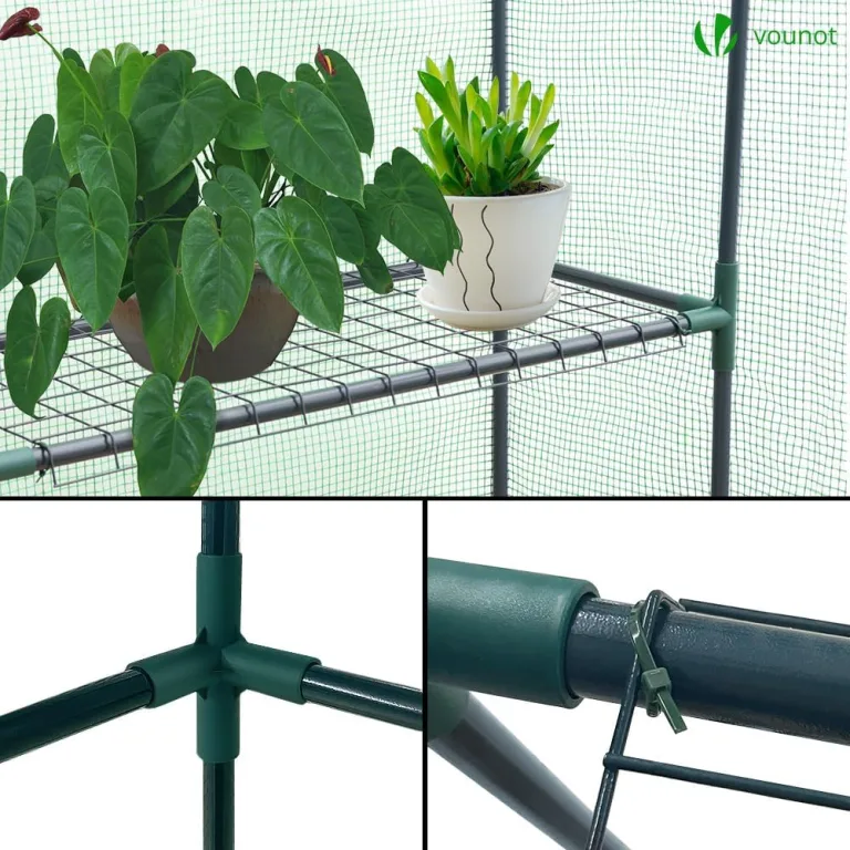 VOUNOT® Gewächshaus Foliengewächshaus, begehbares Gartenhäuschen mit 12 Regalebenen, Tomatenhaus Tomatengewächshaus, Grün 143x215x195cm – Bild 4