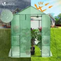 VOUNOT® Gewächshaus Foliengewächshaus, begehbares Gartenhäuschen mit 12 Regalebenen, Tomatenhaus Tomatengewächshaus, Grün 143x215x195cm - Thumbnail 5