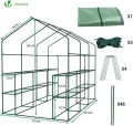 VOUNOT® Gewächshaus Foliengewächshaus, begehbares Gartenhäuschen mit 12 Regalebenen, Tomatenhaus Tomatengewächshaus, Grün 143x215x195cm - Thumbnail 7