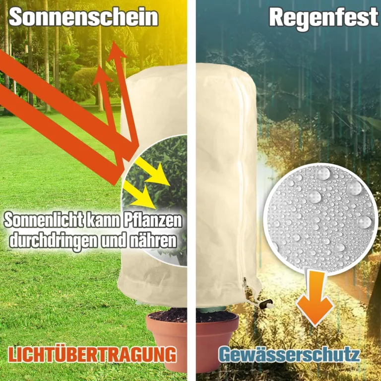 1 Stück Winterschutz für Pflanzen Frostschutz Schutzhülle Winterschutz Kübelpflanzensack mit Zugband, Wiederverwendbar Winter Pflanzenschutzsack Atmungsaktiv Reißfest 160x240CM (Beige) – Bild 2