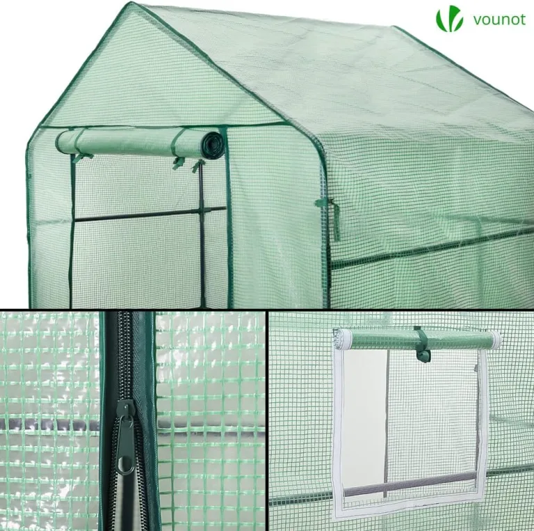 VOUNOT® Gewächshaus Foliengewächshaus, begehbares Gartenhäuschen mit 8 Regalebenen, Tomatenhaus Tomatengewächshaus, Grün 143x143x195cm – Bild 6