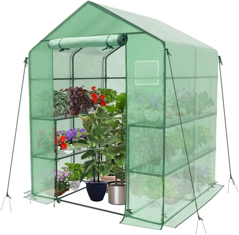VOUNOT® Gewächshaus Foliengewächshaus, begehbares Gartenhäuschen mit 8 Regalebenen, Tomatenhaus Tomatengewächshaus, Grün 143x143x195cm – Bild 1