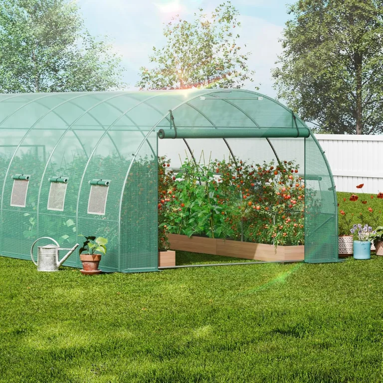 VEVOR Foliengewächshaus, 590 x 295 x 198 cm, Tomatengewächshaus, Treibhaus mit verzinktem Stahlrahmen, grüner PE-Abdeckung, aufrollbarer Reißverschlusstür und 12 Fenstern für den Außenbereich – Bild 8