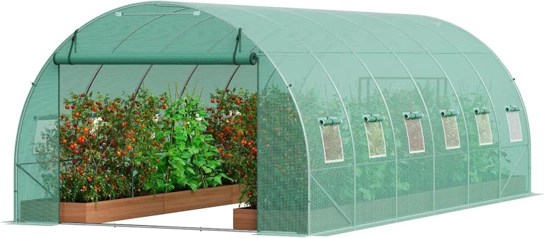 VEVOR Foliengewächshaus, 590 x 295 x 198 cm, Tomatengewächshaus, Treibhaus mit verzinktem Stahlrahmen, grüner PE-Abdeckung, aufrollbarer Reißverschlusstür und 12 Fenstern für den Außenbereich – Bild 1