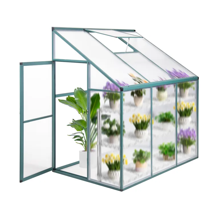 Aluminium Gewächshaus Beistell Tomatengewächshaus klein Dreitürig Treibhaus Ohne Rückwand 182x122X195 cm grün – Bild 1