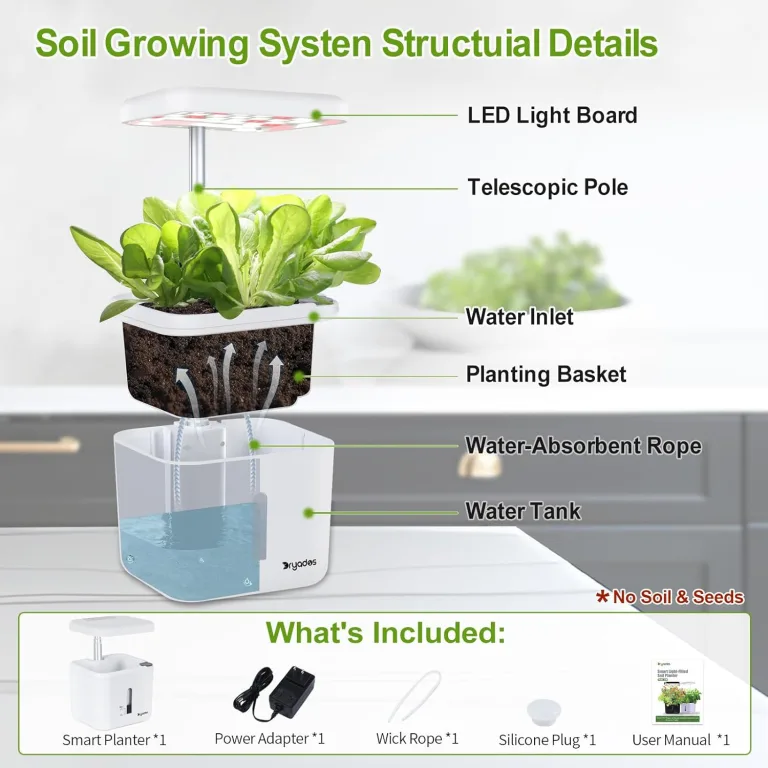 Indoor-Garten Kleines intelligentes Boden-Gartenbau System mit 17-Watt-LED-Wachstumslampe, Automatischer Timer, Selbstbewässernder Pflanztopf, Geschenkideen für Mütter und Frauen(Ohne Samen & Erde) – Bild 13