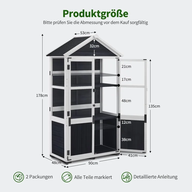 M MCombo Gartenschrank Holz Klein, Outdoor Gartenhaus Geräteschuppen Wetterfest, Gewächshaus für den Außenbereich Balkon Terrasse, 100 × 53 × 178 cm, 0111 (Anthrazitgrau) – Bild 3