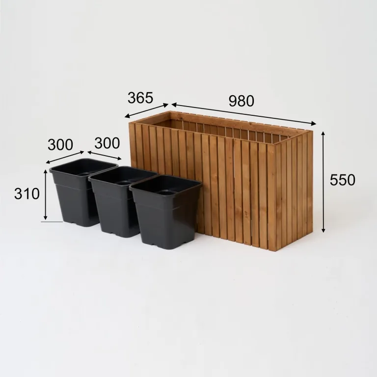 Pflanzkübel Holz – imprägniert wetterfest – mit herausnehmbarem Kunststoffeinsatz – Hochbeet Blumenkasten für Balkon Garten Terrasse (Vertikal-braun 98x36 H55 cm) – Bild 3