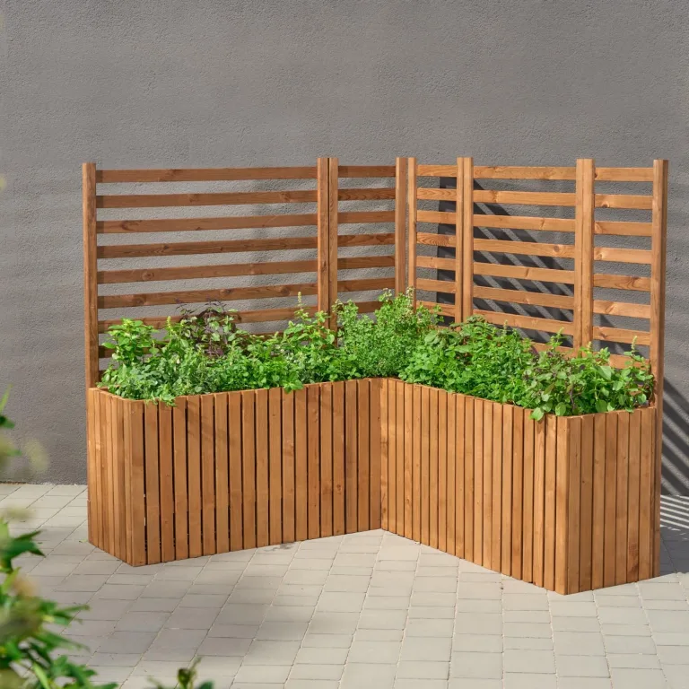 Pflanzkübel Holz – imprägniert wetterfest – mit herausnehmbarem Kunststoffeinsatz – Hochbeet Blumenkasten für Balkon Garten Terrasse (Vertikal-braun 98x36 H55 cm) – Bild 4