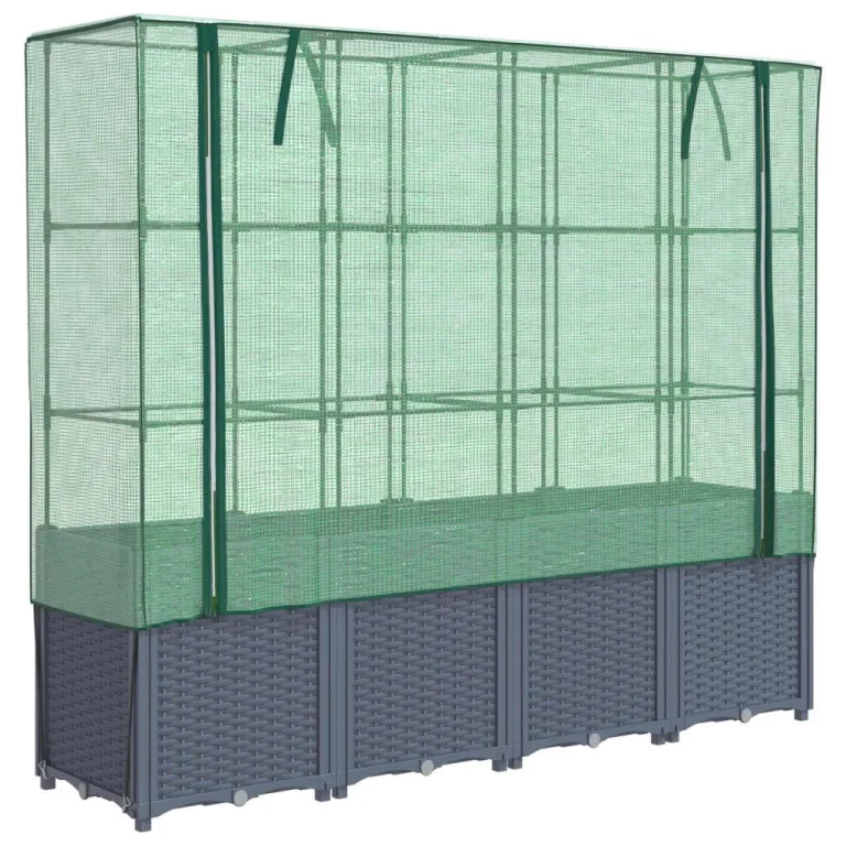 Hochbeet mit Gewächshaus-Aufsatz Kräuterbeet Blumenkasten Frühbeet für Garten Pflanzkasten mit Gewächshaus Blumenbeet Pflanzenbeet Gartenbeet Gemüsebeet Dunkelgrau 160x40x153 cm PP – Bild 2