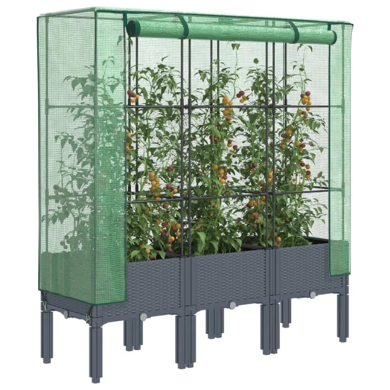 Hochbeet mit Gewächshaus-Aufsatz Blumenbeet Pflanzenbeet Pflanzkasten mit Gewächshaus Gartenbeet Gemüsebeet Kräuterbeet Blumenkasten Frühbeet für Garten Dunkelgrau 80x40x123 cm PP – Bild 9