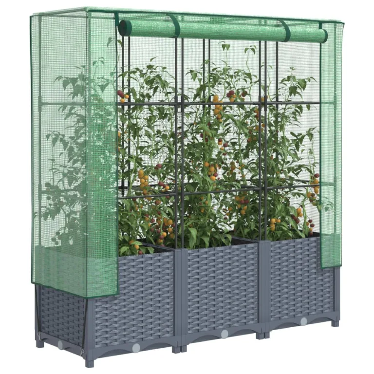 Hochbeet mit Gewächshaus-Aufsatz Blumenbeet Pflanzenbeet Pflanzkasten mit Gewächshaus Gartenbeet Gemüsebeet Kräuterbeet Blumenkasten Frühbeet für Garten Dunkelgrau 80x40x123 cm PP – Bild 10
