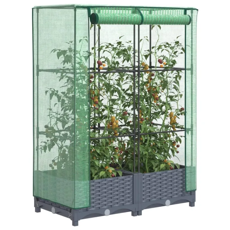 Hochbeet mit Gewächshaus-Aufsatz Blumenbeet Pflanzenbeet Pflanzkasten mit Gewächshaus Gartenbeet Gemüsebeet Kräuterbeet Blumenkasten Frühbeet für Garten Dunkelgrau 80x40x123 cm PP – Bild 1