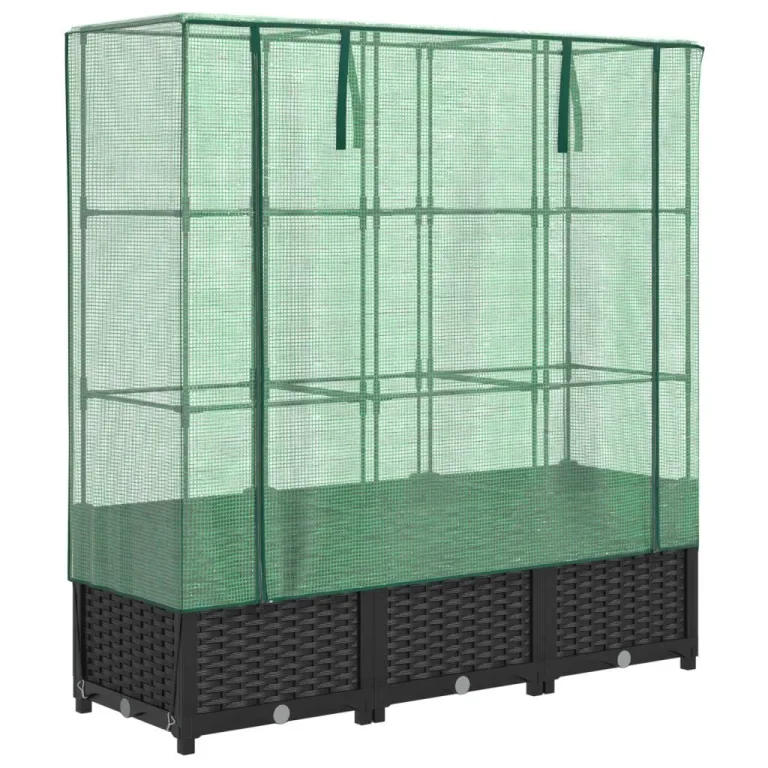 Hochbeet mit Gewächshaus-Aufsatz Gartenbeet Gemüsebeet Wetterfest Kräuterbeet Frühbeet für Garten Pflanzkasten mit Gewächshaus Blumenbeet Pflanzenbeet Anzuchtbeet Schwarz 120x40x138 cm PP – Bild 2