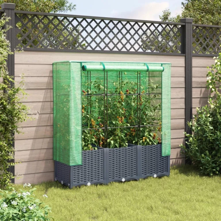 Hochbeet mit Gewächshaus-Aufsatz Gartenbeet Gemüsebeet Kräuterbeet Blumenkasten Frühbeet für Garten Pflanzkasten mit Gewächshaus Blumenbeet Pflanzenbeet Dunkelgrau 120x40x138 cm PP – Bild 3
