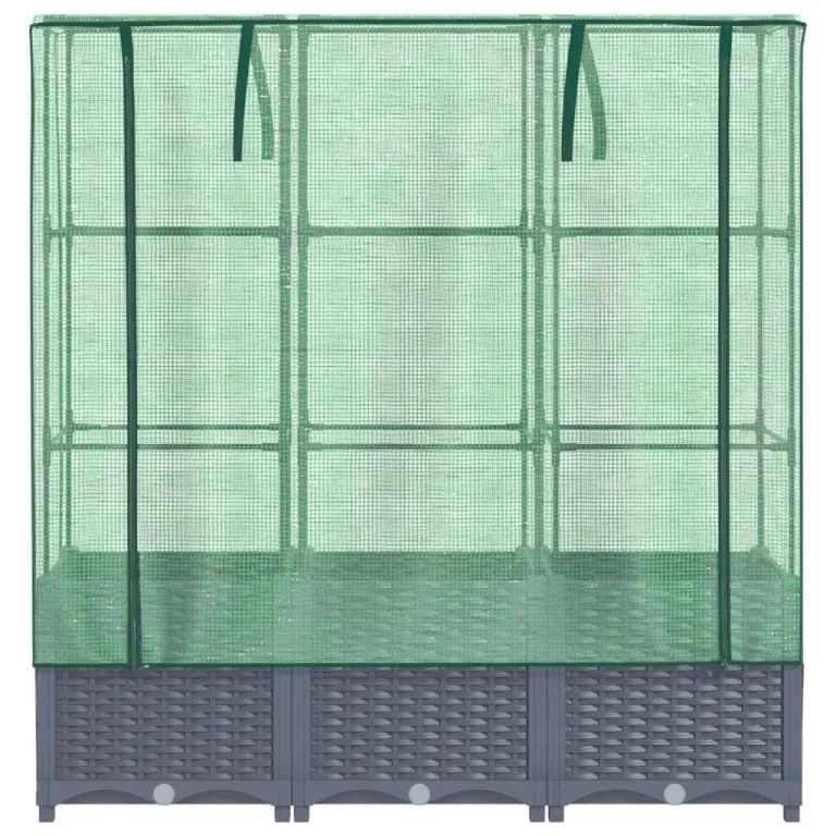 Hochbeet mit Gewächshaus-Aufsatz Gartenbeet Gemüsebeet Kräuterbeet Blumenkasten Frühbeet für Garten Pflanzkasten mit Gewächshaus Blumenbeet Pflanzenbeet Dunkelgrau 120x40x138 cm PP – Bild 4