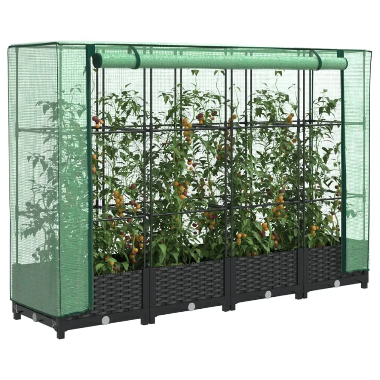 Hochbeet mit Gewächshaus-Aufsatz Anzuchtbeet Pflanzkasten mit Gewächshaus Gartenbeet Gemüsebeet Wetterfest Kräuterbeet Frühbeet für Garten Blumenbeet Pflanzenbeet Schwarz 160x40x123 cm PP – Bild 1