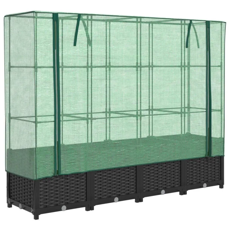 Hochbeet mit Gewächshaus-Aufsatz Gemüsebeet Wetterfest Kräuterbeet Frühbeet für Garten Pflanzkasten mit Gewächshaus Blumenbeet Pflanzenbeet Anzuchtbeet Gartenbeet Schwarz 160x40x138 cm PP – Bild 2