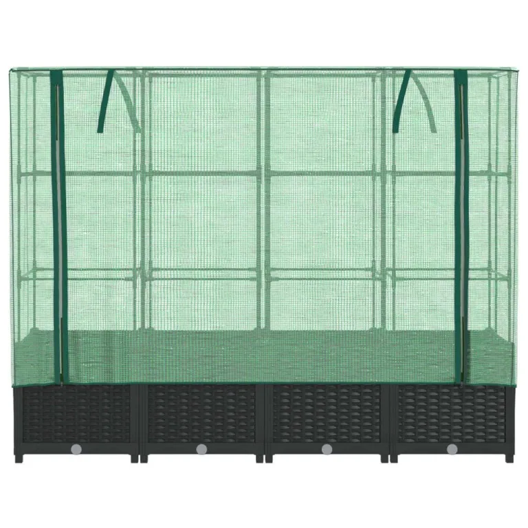 Hochbeet mit Gewächshaus-Aufsatz Gemüsebeet Wetterfest Kräuterbeet Frühbeet für Garten Pflanzkasten mit Gewächshaus Blumenbeet Pflanzenbeet Anzuchtbeet Gartenbeet Schwarz 160x40x138 cm PP – Bild 4