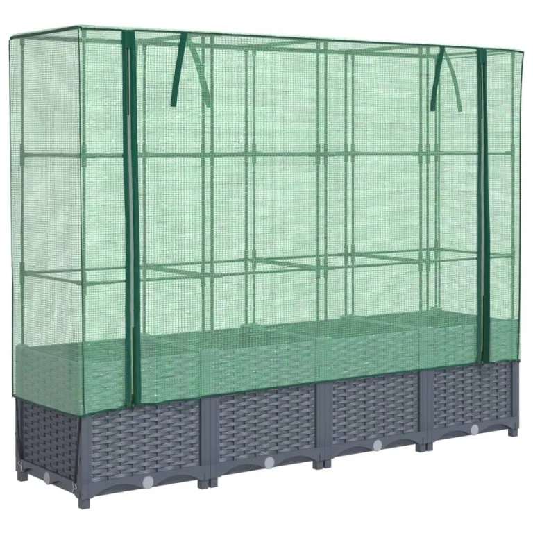 Hochbeet mit Gewächshaus-Aufsatz Gemüsebeet Kräuterbeet Blumenkasten Frühbeet für Garten Pflanzkasten mit Gewächshaus Blumenbeet Pflanzenbeet Gartenbeet Dunkelgrau 160x40x138 cm PP – Bild 2