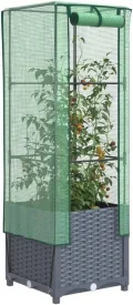 Hochbeet mit Gewächshaus-Aufsatz Gartenbeet Gemüsebeet Kräuterbeet Pflanzkasten mit Gewächshaus Blumenkasten Frühbeet für Garten Blumenbeet Pflanzenbeet Dunkelgrau 40x40x139 cm PP - Thumbnail 2