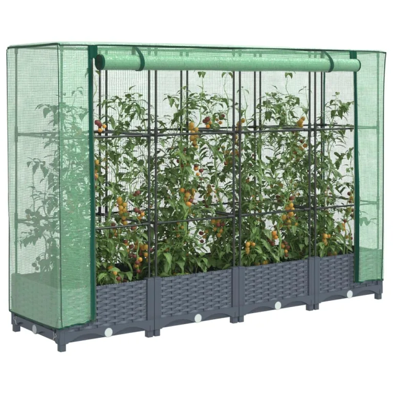 Hochbeet mit Gewächshaus-Aufsatz Pflanzkasten mit Gewächshaus Gartenbeet Gemüsebeet Kräuterbeet Blumenkasten Frühbeet für Garten Blumenbeet Pflanzenbeet Dunkelgrau 160x40x123 cm PP – Bild 1