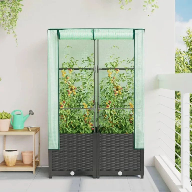 Hochbeet mit Gewächshaus-Aufsatz Gartenbeet Gemüsebeet Wetterfest Pflanzkasten mit Gewächshaus Kräuterbeet Frühbeet für Garten Blumenbeet Pflanzenbeet Anzuchtbeet Schwarz 80x40x138 cm PP – Bild 3