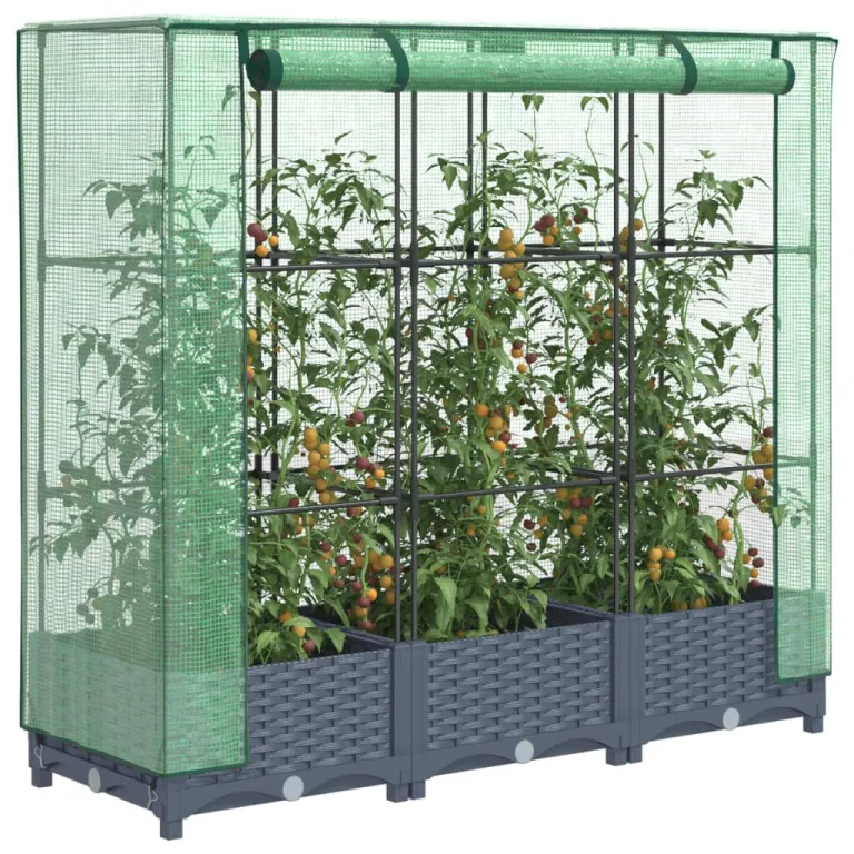 Hochbeet mit Gewächshaus-Aufsatz Pflanzenbeet Pflanzkasten mit Gewächshaus Gartenbeet Gemüsebeet Kräuterbeet Blumenkasten Frühbeet für Garten Blumenbeet Dunkelgrau 120x40x123 cm PP – Bild 1