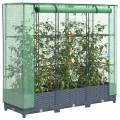 Hochbeet mit Gewächshaus-Aufsatz Pflanzenbeet Pflanzkasten mit Gewächshaus Gartenbeet Gemüsebeet Kräuterbeet Blumenkasten Frühbeet für Garten Blumenbeet Dunkelgrau 120x40x123 cm PP - Thumbnail 1