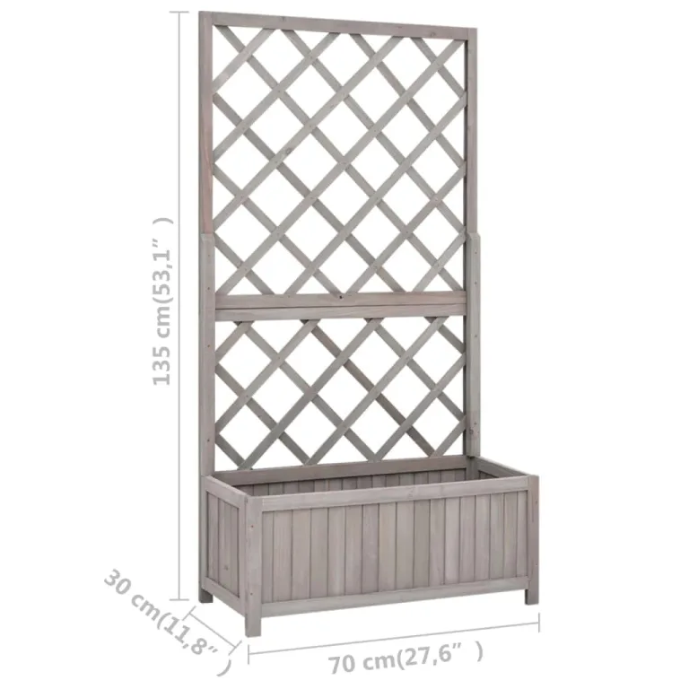 Garten-Spalier mit Blumenkasten Kräuterbeet Frühbeet für Garten Pflanzgefäß für Draußen Pflanztopf Blumenbeet Pflanzenbeet Gartenbeet Grau 70x30x135 cm Massives Tannenholz – Bild 7