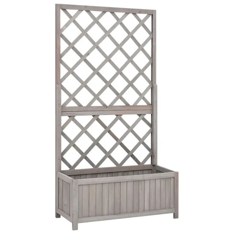 Garten-Spalier mit Blumenkasten Kräuterbeet Frühbeet für Garten Pflanzgefäß für Draußen Pflanztopf Blumenbeet Pflanzenbeet Gartenbeet Grau 70x30x135 cm Massives Tannenholz – Bild 1