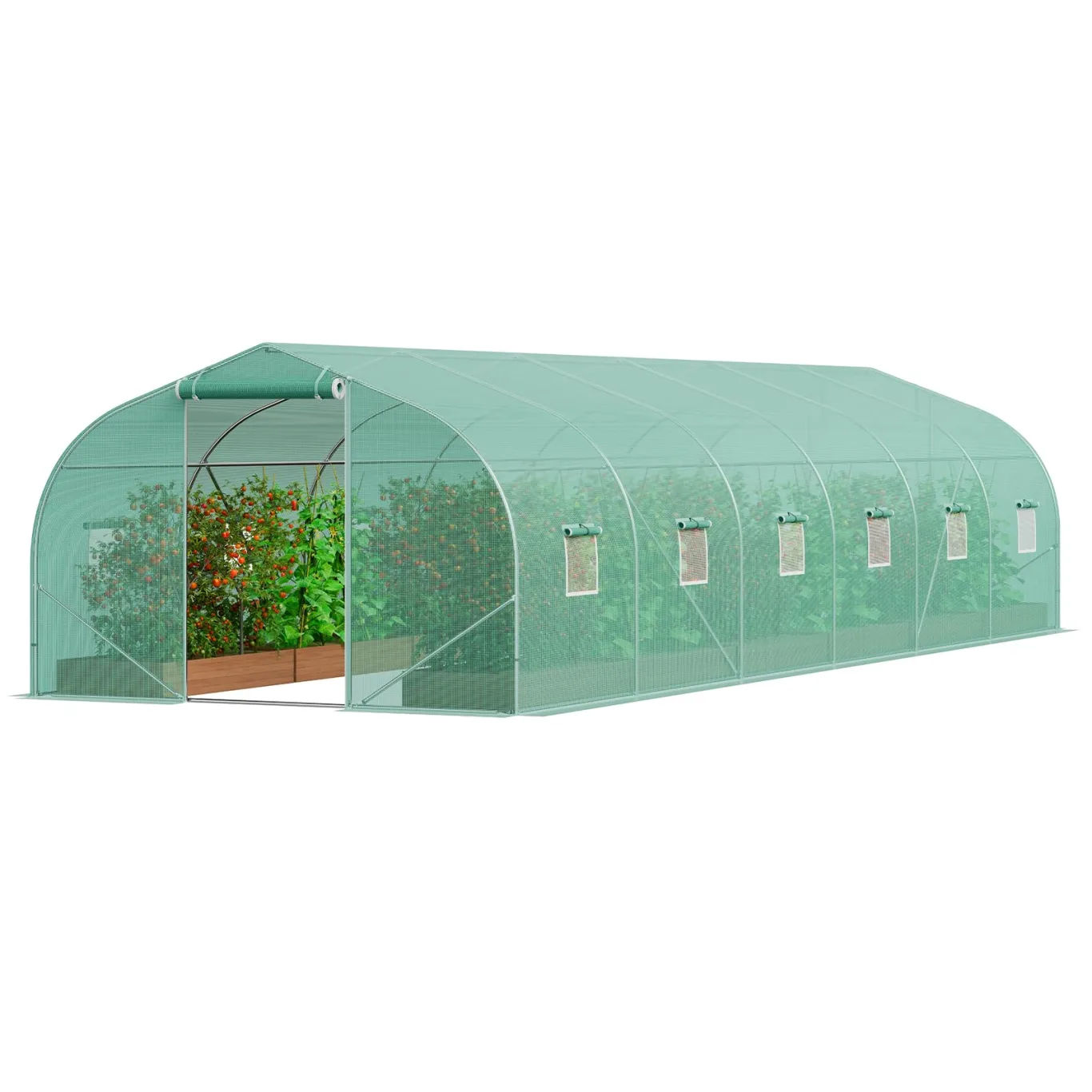 VEVOR begehbares Tunnel-Gewächshaus, 900x300x200cm Treibhaus, Spitzdach-Tomatenhaus mit verzinktem Stahlrahmen, grüner PE-Abdeckung, aufrollbarer Reißverschlusstür und 12 Fenstern für den Außenbereich - Bild 1
