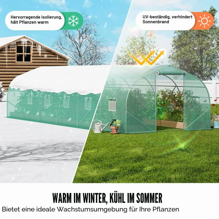 VEVOR begehbares Tunnel-Gewächshaus, 900x300x200cm Treibhaus, Spitzdach-Tomatenhaus mit verzinktem Stahlrahmen, grüner PE-Abdeckung, aufrollbarer Reißverschlusstür und 12 Fenstern für den Außenbereich – Bild 4