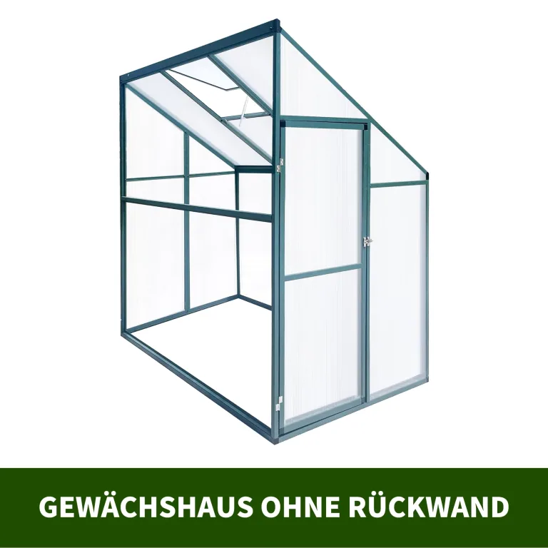 Anlehngewächshaus Tomatenhaus 181x122x195cm Aluminium Beistell-Gewächshaus, Treibhaus Gartenhaus Frühbeet Ohne Rückwand, Winterfest Klein, Minigewächshaus, 2.2m², Grün – Bild 5