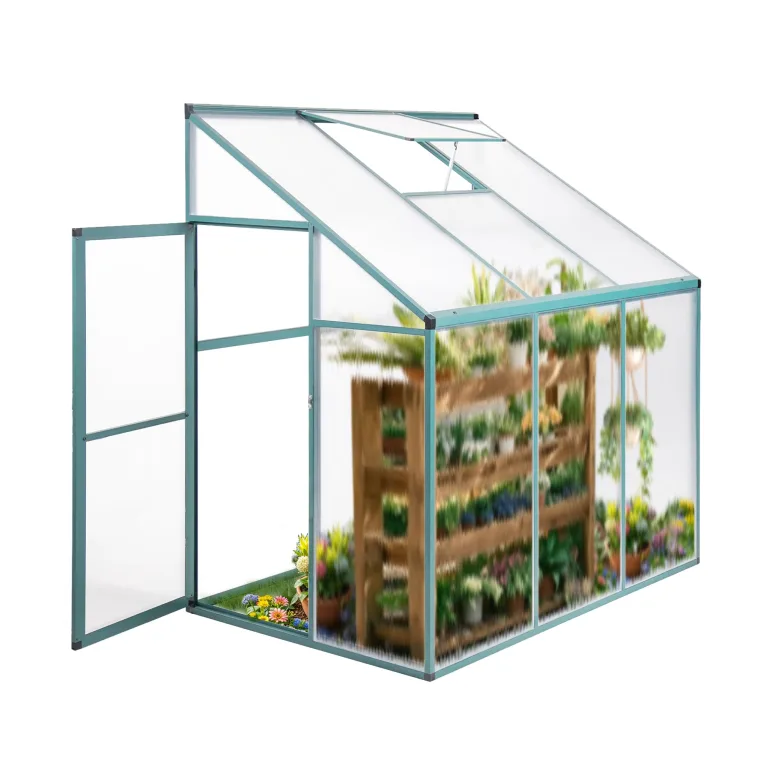 Anlehngewächshaus Tomatenhaus 181x122x195cm Aluminium Beistell-Gewächshaus, Treibhaus Gartenhaus Frühbeet Ohne Rückwand, Winterfest Klein, Minigewächshaus, 2.2m², Grün – Bild 1